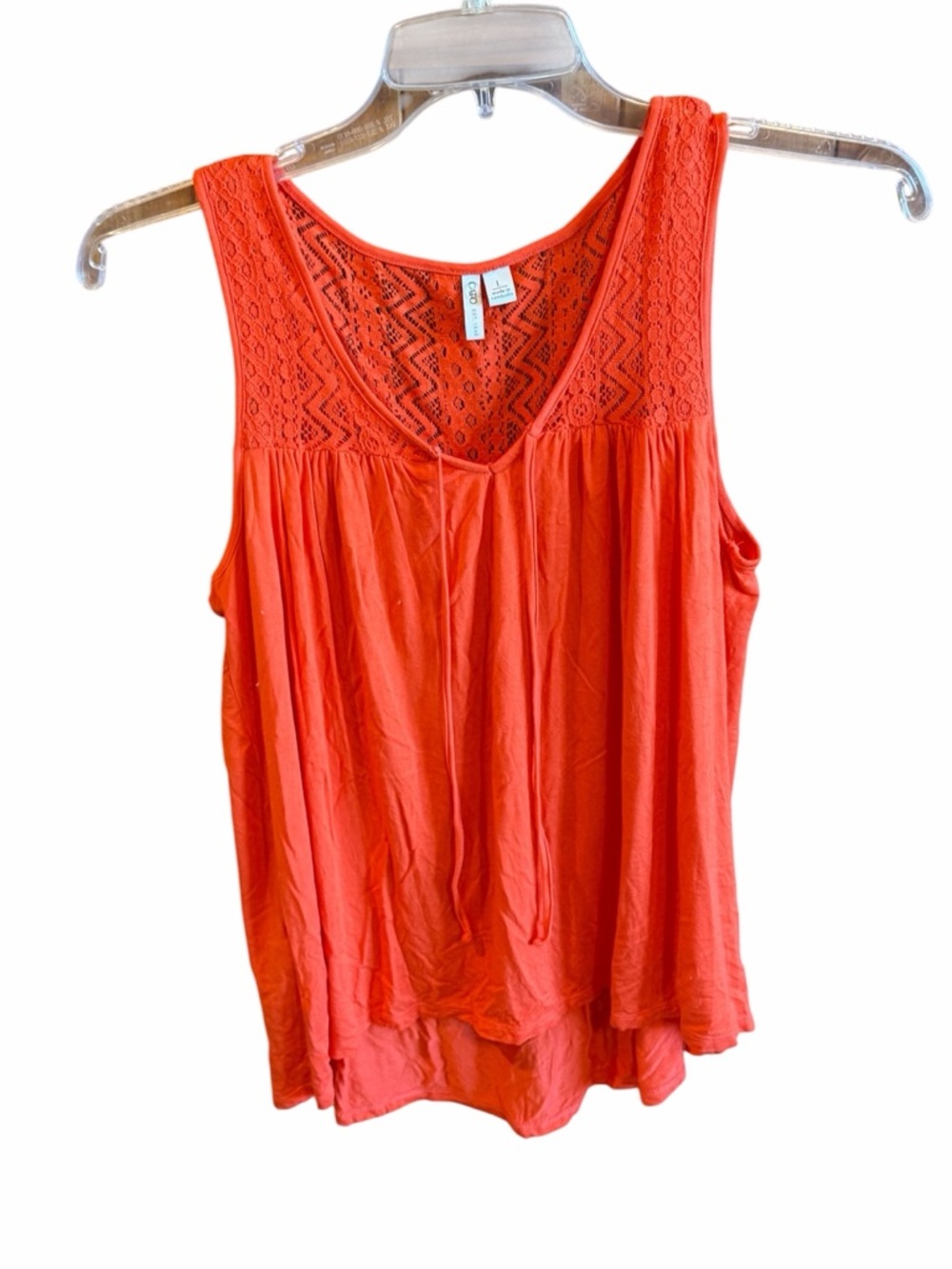 Cato Orange Lace Yoke Sleeveless Tank Top